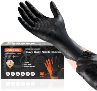 ANBOSON 10 Mil Nitrile Disposable Gloves Heavy Duty Mechanic Gloves Raised Diamond Texture Thick Black, 100 Pack Large