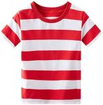 Spring&Gege Boys Short Sleeve Striped Cotton Crew Neck T-Shirt, Red and White Stripe, 11-12 Years