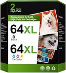 64XL Ink Cartridge Combo Pack Replacement for HP Ink 64 High Yield for Envy Photo 7858 7855 7155 6255 6252 7120 7158 Envy 7255e 7955e 7958e Tango X Terra Printer Remanufactured (1 Black, 1 Tri-Color)