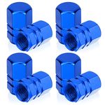 Blue Tire Valve Stem Caps for Car, PROUSKY Aluminum Alloy Car Tyre Valve Dust Caps, Easy-grip Hexagon Valve Stem Covers Replacement Dust Cap with O-ring Gasket for Cars, Bike, Motorcycle