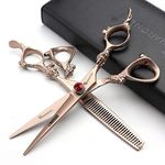 Rose gold 440c high hardness Japanese hairdressing scissors Salon hairdressers Hair cutting and thinning hairdressing professional hair cut