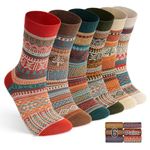 6 Pairs Warm Wool Cotton Socks for Men and Women, Winter Cabin Socks Men, Luckit Unisex Knit Cozy Vintage Patterned Socks (Maple leaf)