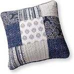 DaDa Bedding Denim Blue Floral Patchwork Pillow Cover Sham - 100% Cotton Boho Chic Paisley Bohemian Navy - Farmhouse Country Style Bright Vibrant - Euro Size 26" x 26" 1-Piece