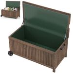 GiantexUK 207L Garden Storage Box, Waterproof Fir Wood Deck Box with Wheels, Removable Inner Liner, Sit-on Lid & Handle, Outdoor Utility Chest Container for Patio Poolside Cushions Pillows Tools Toys