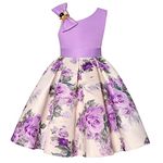 BUNNY LULU Girls Dress Sloping Shoulder Bridesmaid Wedding Princess Children's Bow Birthday Ball Party Show Evening Lavender, Lavender, 9-10 Years