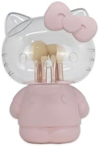 Impressions Vanity Hello Kitty 6 PCs Makeup Brush Set with Clear Cloche, Super Soft Brushes for Foundation, Face Powder, Blending, Eye Shadow, and Liner with Cute 3D Holder Organizer, Pink