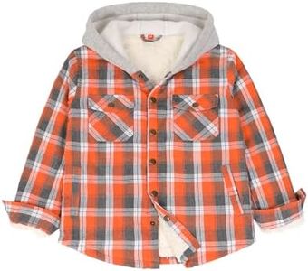ZENTHACE Boy's Warm Sherpa Fleece Lined Flannel Jacket Kids Snap Button Plaid Shacket Hooded Winter School Coat Orange S 5-6