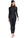 seafanny Womens' 3 Pieces Muslim Swimwear Full Cover Hijab Burkini Modest Swimsuit(Black 12-14) XL