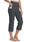 Willit Women's Yoga Capris Pants High Waist Leggings Crop Straight Leg Athletic Exercise Workout Capris 21" Deep Gray L