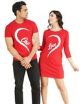 COUPLESTUFF.IN Couple Men's & Women's 3/4th Sleeve Cotton Printed Dress & T Shirt One Love Heart - (Pack of 2)