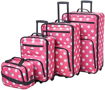 Rockland Polka Softside Upright Luggage Set, Pink Dots, 4-Piece Set (14/19/24/28), Polka Softside Upright Luggage Set