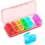 Betife Pill Organizer 7 Day 2 Times a Day, Weekly Travel Pill Case, AM PM Medicine Organizer with Daily Portable Pill Box, Large Week Pill Container for Vitamin, Supplement, Medication（Pink）