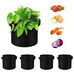 WHATWEARS 5-Pack 5 Gallon Plant Grow Bags, Thickened Nonwoven Fabric Pots with Handles, Vegetable Planter Bags Containers, Cloth Planters for Garden Vegetable/Flower/Plant/Fruits Outdoor (Black)