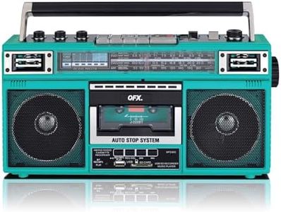 QFX J-220BTTQ Turquoise Boombox MP3 Conversion from Radio to Cassette with 4-Band (AM, FM, SW1, SW2) Radio with Bluetooth, Dual 3” Speakers, Built-in Microphone, Recorder, and a 3-Band Equalizer