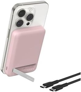 Belkin BoostCharge Pro Batterie Externe Magnétique sans Fil 5000mAh avec Qi2, Chargeur Portable Compatible MagSafe, Support intégré, Batterie Portable pour iPhone 16, iPhone 15, 14, 13, etc., Rose