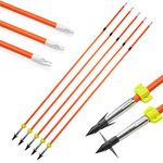 SHARROW Archery Bowfishing Arrows Solid Fiberglass Bow Fishing Arrows with Broadheads Safety Slide for Recurve Bow Compound Bows (6)