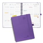 POPRUN Agenda 2024-2025 (6.5'' x 8.5'') Academic Year Planner (July 2024 - June 2025) with Hourly Time Slots, Weekly & Daily Appointment Book for time Management, Leather Cover - Purple