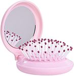 Mini Hair Brush for Purse, Small Portable Pocket Hair Brush with Mirror for Girls, Travel Size, Pink