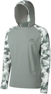 BASSDASH Men’s UPF 50 Performance Fishing Shirt Cooling Hoodie Camo Long Sleeve FS17M, Ash Grey / Brown&green Camo, Large