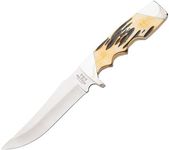 Bear & Son Cutlery 577 Genuine India Stag Bone Fingergroove Skinner with Leather Sheath Knife, 9 1/4"