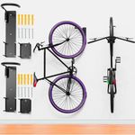 HANAMO 2 PCS Swivel Bike Wall Mount 180 Degree Swing Garage Bike Rack Wall Mount Vertical Bike Wall Hanger Bicycle Wall Mount Hanging Bike Hooks Bike Holder Indoor Bike Storage with Back Tire Tray