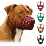 Murmo Pitbull Dog Muzzle Leather Amstaff Staffordshire Terrier Breathable Basket with Adjustable Straps Black Brown Green Red (Red) LM-1