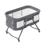 UBRAVOO Grab-and-go Travel Cot, Baby Crib with Mattress I Silent Wheels, Baby Bedside Crib | Rocking Crib Convertible, XYT-001 (Gray - Bravo Basic)