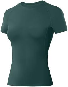 RIKUAOU Women's Compression Shirt Short Sleeve, Quick Dry Workout Tops Athletic T-Shirts Gym Yoga Running Sports Base Layer Dark Green