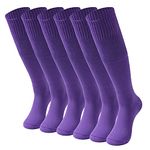 HAPYCEO Soccer Socks, Solid Color Long Tube Halloween Lightweight Softball Baseball Knee High Team Sports Socks, 2/6/12 Pairs, 6 Purple, One size