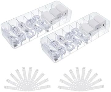 Guiqulai 4 Pcs Plastic Cable Storage Box with 40 Wire Ties,Clear Charger Cord Organizer Boxs,Power Cord Organizer with 8 Compartments,Electronics Organizer with Lid for Home Office Accessories Storage