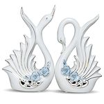 Xtore¨ Modern Elite Swan Pair Ceramic Art Figure | Beautiful Home Decor (Set of 2, White)