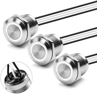 FILN 3Pcs 19MM Latching LED Push Button Switch, IP67 Waterproof 12V 20A DC with Pre-Wired Leads for Marine Boat, Outdoor Control (White LED, 1NO 1NC, 304 Stainless Steel)