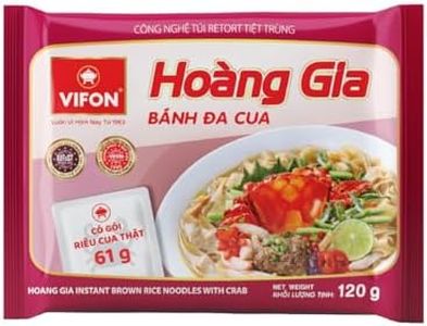 VIFON Hoàng Gia Instant Brown Rice Noodles with Real Crab (Bánh Đa Cua), 120 g 18 Bags | Premium Vietnamese Noodles | Real Crab Pack | Authentic Royal Recipe (0.24 Ounce (Pack of 18), Crab Flavored Noodles)
