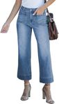 luvamia Wide Leg Jeans for Women Trendy High Waisted Flare Jeans Cropped Denim Pants Stretchy Baggy with Patch Pockets Cropped Wide Leg Jeans for Women Casual Outfits for Women Blue Tides Size 2