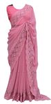 infloura Women's Georgett silk Sarees With Beautiful embroidery work with Cutwork in Border (Pink)