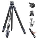 NEEWER LITETRIP LT32 62" Travel Tripod Carbon Fiber with ±15° Leveling Base, Detachable Center Axis, Fast Flip Buckle, 360° Pan Arca Type QR Plate Compatible with Peak Design Capture V3 (Former TP62)