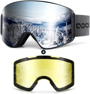 Odoland Ski Goggles Set with Detachable Lens,Anti-Fog UV Protection Snow Goggles for Men and Women,Black and Silver Lens