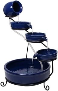Primrose 55cm Solar Powered Blue Ceramic Outdoor Jug & Dish Water Feature with Battery Backup and LED Lights