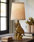 G-SAFAVA 14.25" Small Table Lamp for Living Room Farmhouse Bedside Resin Single Lamp with Gold Owl Lamp Shape for Bedroom Retro Rustic Nightstand Lamp