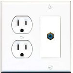 15 Amp Round Power Outlet 1 Port RCA Blue Subwoofer Wall Plate White