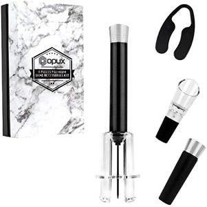 OPUX Wine Bottle Opener, Air Pressure Cork Remover Pump Needle, Wine Accessories Opener Gift Box Set with Cutter Aerator Pourer Vacuum Stopper Easy Corkscrew for Travel Wine Lover Women, Silver Gray