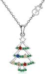 Christmas Tree Necklace for Women Sterling Silver Snowman Christmas Tree Pendant Jewelry Colorful Cubic Zirconia Cute Xmas Gifts