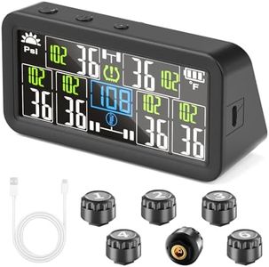OPSOOPI RV Tire Pressure Monitoring System – TPMS & Tire Pressure Monitor for 6 Tires, 4" LCD, 2500mAh Battery, Solar & USB-C Charging, IPX7 Waterproof, 5 Alarm Modes, Sleep Mode
