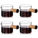 RETON 4 Pcs Espresso Glass Measuring Cup, 75ML Espresso Shot Glass with Wood Handle, Double Espresso Cup with Dual Scale, Glass Measuring Cup for Coffee Milk Juice Liquid (2.5OZ)