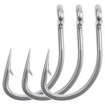 Stainless Steel Live Bait Fishing Hooks, 30pcs 2X Strong Big Game Saltwater Hooks Short Shank Barbed Hooks for Muskie Crucian Pickerel Tarpon Fly Fish Hook 1#-5/0 (1#-5/0 mixed, 30pcs)