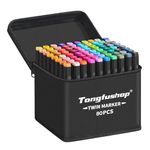 Tongfushop 80 Colored Marker Set, Colouring Pens, Markers, Art pens for Drawing, Sketching, Anime and Manga Colouring Books Adults, Double Tip Markers with Black Bag and Storage Base