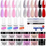 wakaniya Dip Powder Nail Kit Starter, 12 Colors Dipping Powder Set Pink White Glitter Dip Powder with Base Top Coat for Professionals Beginners French Nail Art Home Salon DIY