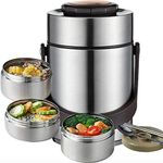 Thermos for Hot Food, 3 Tier Soup Thermos Container, Stainless Steel Vacuum Insulated Thermal Bento Lunchbox for Office School Camping Picnic Outdoors-Silver