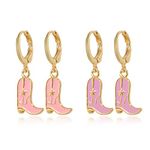 Western Cowgirl Boot Earrings for Women Cowgirl Hat Boot Earrings Pink Drop Dangle Cowboy Earrings Enamel Earrings Jewelry for Girls