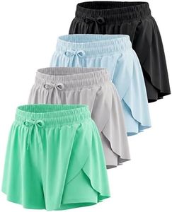 4 Pack Girls Butterfly Shorts Flowy Teen Dance Athletic Kids Skorts Skirts Tennis Cheer Preppy Activewear Running Youth Workout Summer Liner, 4-5